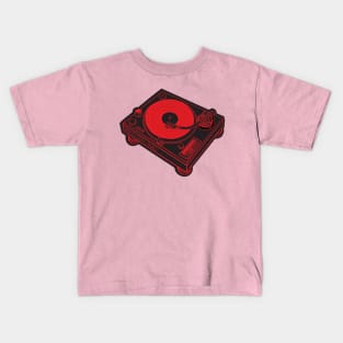 Turntable (Red Lines + Black Drop Shadow) Analog / Music Kids T-Shirt